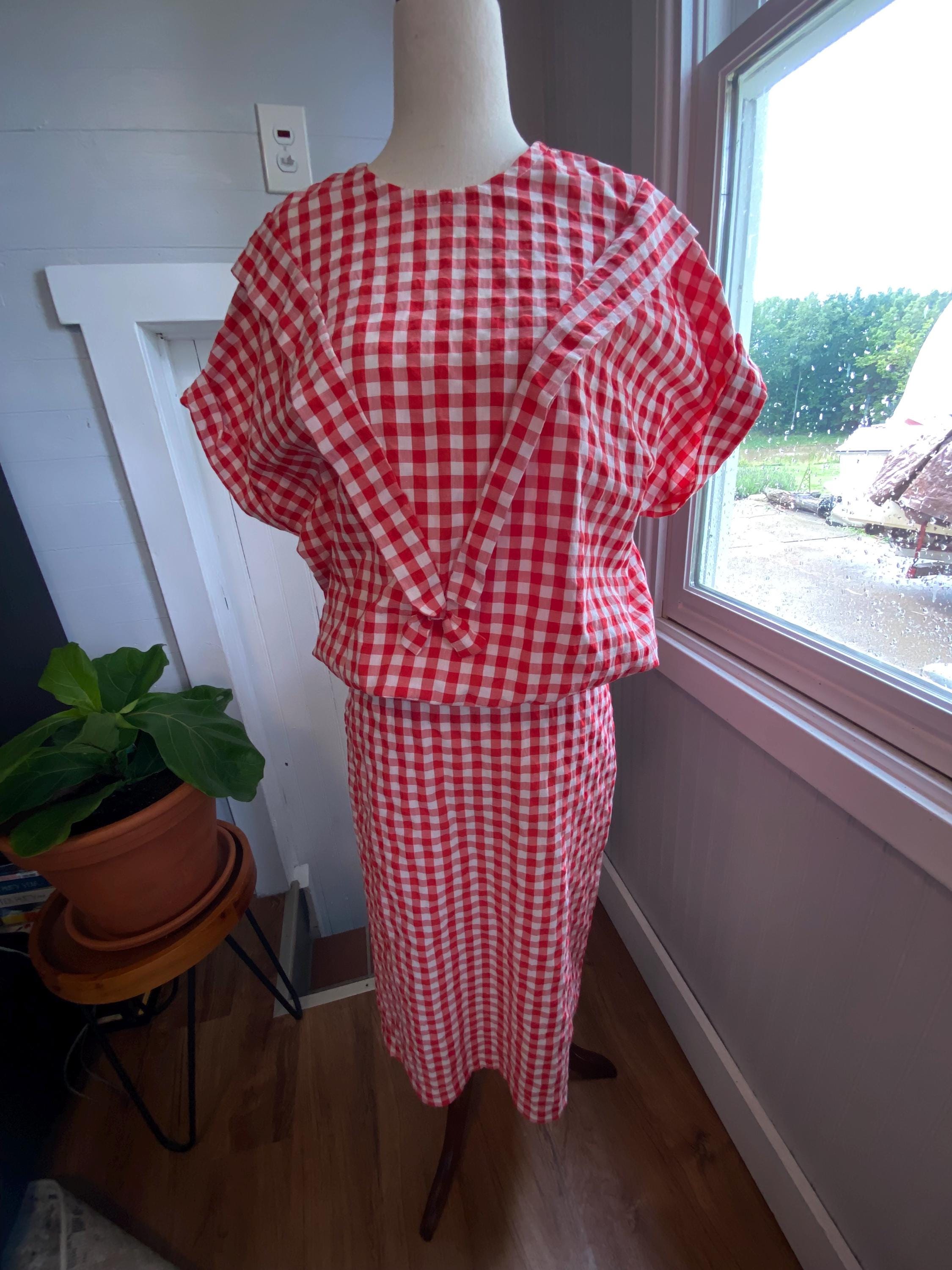 Vintage Gingham Check Shirt and Skirt Set Size Medium/large - Etsy