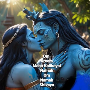O Mantra e Meditação de Kali e Shiva. Pode ser usado como protetor de tela ou impresso em cartões ou pôsteres para arte de parede.