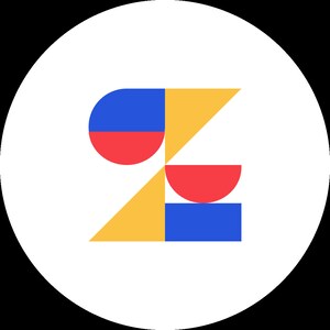 Peut inclure: Une lettre Z stylisée formée de formes géométriques en bleu, rouge et jaune.