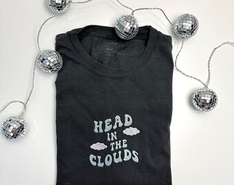 Embroidered Head In The Clouds Comfort Colors Tee, Head In The Clouds  Embroidered Ultra Soft Tee