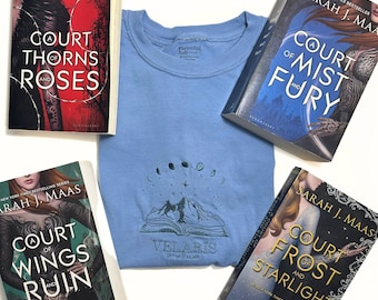 Embroidered Velaris Mountain Moon Phases ACOTARComfort Colors Tee, Velaris Mountain Moon Phases ACOTAR Embroidered Ultra Soft Tee