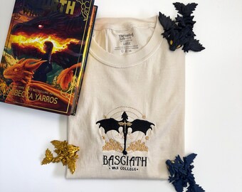 Embroidered Basgiath War College Fourth Wing Dragon Comfort Colors Tee, Basgiath War College Fourth Wing Dragon Embroidered Ultra Soft Tee