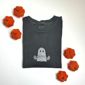 Embroidered Ghost Deadlifting Comfort Colors Tee, Ghost Deadlifting Embroidered Ultra Soft Tee