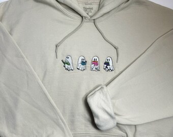 Embroidered Ghost Reading Books Gildan Hoodie Sweatshirt, Ghost Reading Books Embroidered Ultra Soft Hoodie Sweatshirt