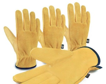 Guantes de cuero para jardinería para hombres y mujeres / Guantes de trabajo de cuero elástico resistentes a las espinas. Paquete de 2