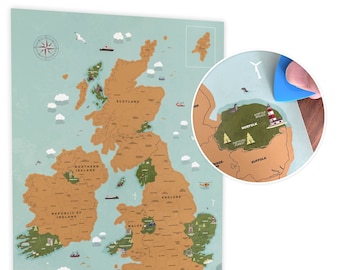 Scratch Off UK and Ireland Illustrated Travel Map - ideal gift for him or her, campervan or home decor