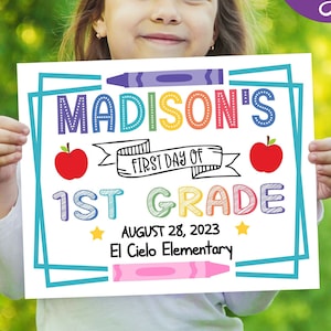 Editable First Day Of School Sign, 1st Day Of School Printable Sign, Editable Back To School Sign, Any Grade, Back to school Print, Corjl