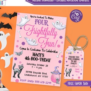 Editable Four Frightfully Fun Halloween Birthday Party Invitation, Halloween Birthday Invitation, Halloween Invitation, Printable - S1G