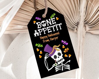 Tag modificabile per bomboniere di Halloween, tag per dolcetti di Halloween, tag scheletro, tag di ringraziamento di Halloween, tag regalo, download, stampabile, digitale