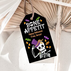 Editable Halloween Party Favor Tag, Halloween Treat Tag, Skeleton Tag, Halloween Thank You Tags, Gift Tag, Download, Printable, Digital