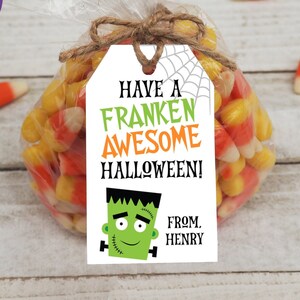 Editable Halloween Favor Tag, Printable Halloween Treat Tag, Frankenstein Tag, Halloween Thank You Tags, Gift Tag, Download, Digital