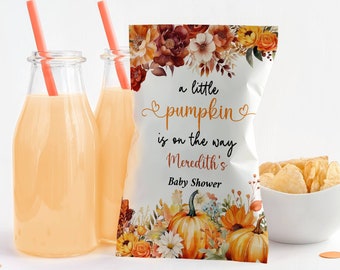 Editable Pumpkin Chip Bag Wrapper, Pumpkin Baby Shower Chip Bag Wrapper, Snack Bag Wrapper, Chip Bag Label - Instant Download, P01