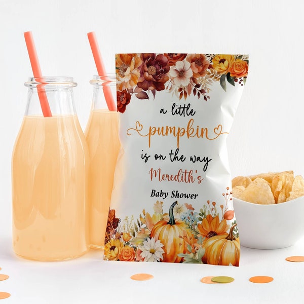 Editable Pumpkin Chip Bag Wrapper, Pumpkin Baby Shower Chip Bag Wrapper, Snack Bag Wrapper, Chip Bag Label - Instant Download, P01