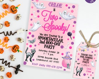 Bearbeitbare Zwei Spooky Halloween Geburtstag Party Einladung, Zwei Spooky Einladung, Halloween Einladung, Zwei Spooky Geburtstag Halloween - S1G