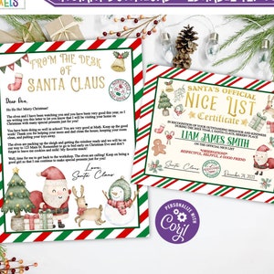 Bewerkbare bundelbrief van Santa en Nice List-certificaat, afdrukbare Santa Letter en Nice List-certificaat, direct downloaden, afdrukbaar