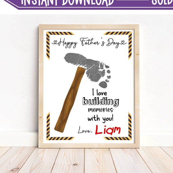 Father's Day Handprint Art, Father's Day Gift, Gift for Dad, Keepsake Craft, Hand Print Activity, Printable - Hammer, Tools