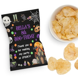 Editable Halloween Chip Bag Wrapper, Halloween Birthday Chip Bag Wrapper, Snack Bag Wrapper, Chip Bag Label - Instant Download
