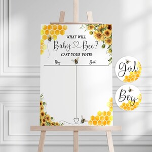 Abeja bebé ducha género revelar signo, qué será bebé abeja él o ella, niño o niña gráfico signo, adivinar el género, descarga instantánea - Bee01