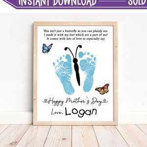 Mother&#39;s Day Footprint Butterfly Art, Mother&#39;s Day Gift, Gift for Mom, Grandma, Keepsake Craft Gift, Activity, Instant Download, Printable