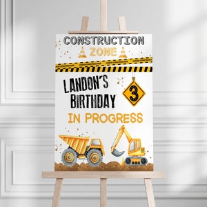 Printable Construction Birthday Welcome Sign, Dump Truck Birthday Welcome Sign, Party Sign, Table Sign, Instant Download, Editable, C1