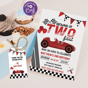 Printable Two Fast Birthday Invitation, Two Fast Race Car Invitation, Vintage Race Car Invite, Racing Car Instant Download, Editable, RC01