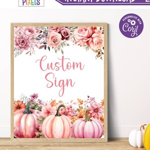 Editable Pumpkin Baby Shower Party Sign, Pumpkin Baby Shower Favor Sign, Pink Pumpkin Custom Party Sign, Table Sign, Instant Download, PP01
