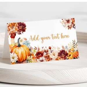 Editable Pumpkin Food Tent Card, Fall Baby Shower Party Buffet Food Label, Pumpkin Place Card, Folded Tent Card, Instant Download, P01
