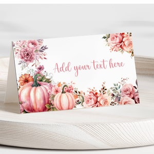 Editable Pink Pumpkin Food Tent Card, Fall Baby Shower Party Buffet Food Label, Pumpkin Place Card, Folded Tent Card, Instant Download, PP01