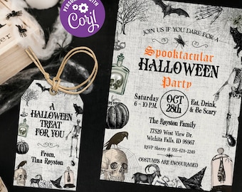 Invito alla festa di Halloween per adulti modificabile, Invito di Halloween vintage, Invito di Halloween, Halloween gotico - Download istantaneo, stampabile