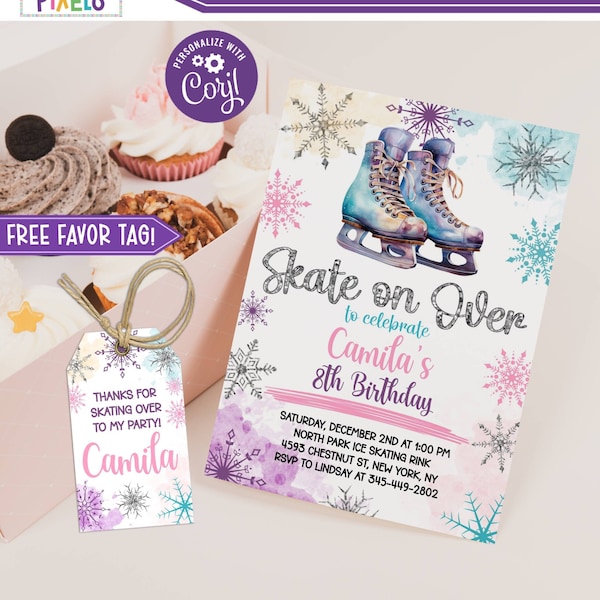 Printable Ice Skating Invitation, Ice Skate Birthday Invitation, Ice Skating Party Invite, Instant Download, Editable, IS1