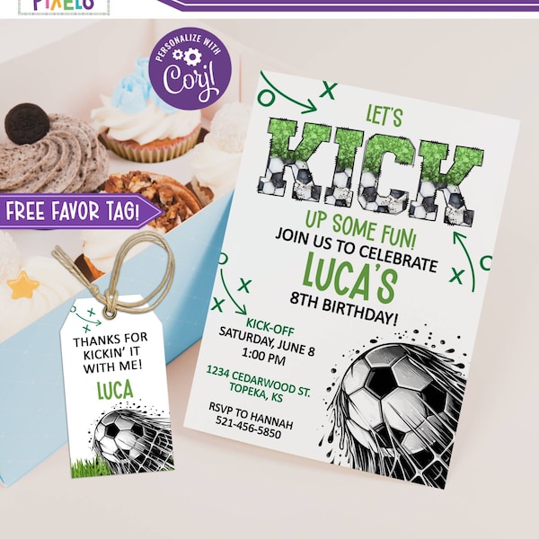 Printable Soccer Invitation, Soccer Birthday Invitation, Soccer Party Invite, Futbol Invite, Download, Editable, SO1