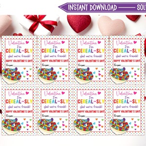 Printable Cereal Valentine&#39;s Day Cards, Valentine&#39;s Day Gift Tags, Classroom Valentine&#39;s Day Cards for Kids, Instant Download - V01