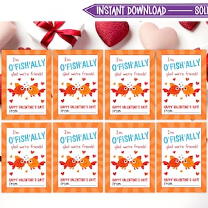Printable Gold Fish Valentine&#39;s Day Cards, Valentine&#39;s Day Gift Tags, Classroom Valentine&#39;s Day Cards for Kids, Instant Download - V01