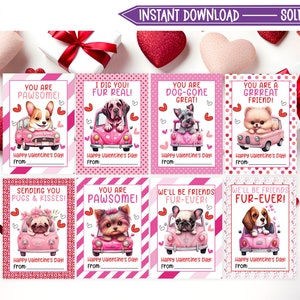 Printable Dog Valentine&#39;s Day Cards, Valentine&#39;s Day Gift Tags, Classroom Valentine&#39;s Day Cards for Kids, Instant Download, Printable - V01