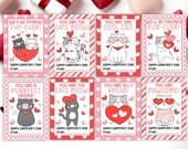 Printable Cat Valentine's Day Cards, Valentine's Day Gift Tags, Classroom Valentine's Day Cards for Kids, Instant Download, Printable - V01