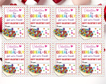 Printable Cereal Valentine's Day Cards, Valentine's Day Gift Tags, Classroom Valentine's Day Cards for Kids, Instant Download - V01