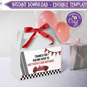 Bewerkbare Race Car Gable Box Label, Racewagen Verjaardag Gable Box Favor Label, Gift Box Label, Party Favor Label, Download, Afdrukbaar, RC01