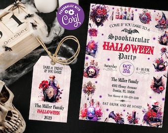 Invitación editable a fiesta de Halloween para adultos, invitación vintage a poción de Halloween, invitación de Halloween, Halloween gótico - Descarga instantánea