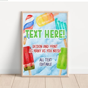 Editable Popsicle Party Sign, Popsicle Birthday Favor Sign, Custom Party Sign, Table Sign, Instant Download, Printable, Digital