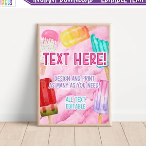 Editable Popsicle Party Sign, Popsicle Birthday Favor Sign, Custom Party Sign, Table Sign, Instant Download, Printable, Digital
