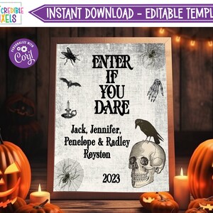 Signo de bienvenida de fiesta de Halloween editable, signo de bienvenida de Halloween para adultos, signo de fiesta de Halloween gótico, descarga instantánea, imprimible, digital