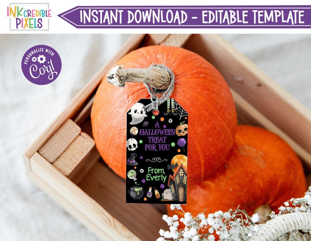 Editable Halloween Tag, Halloween Treat Tag, Halloween Treat Favor Tag ...