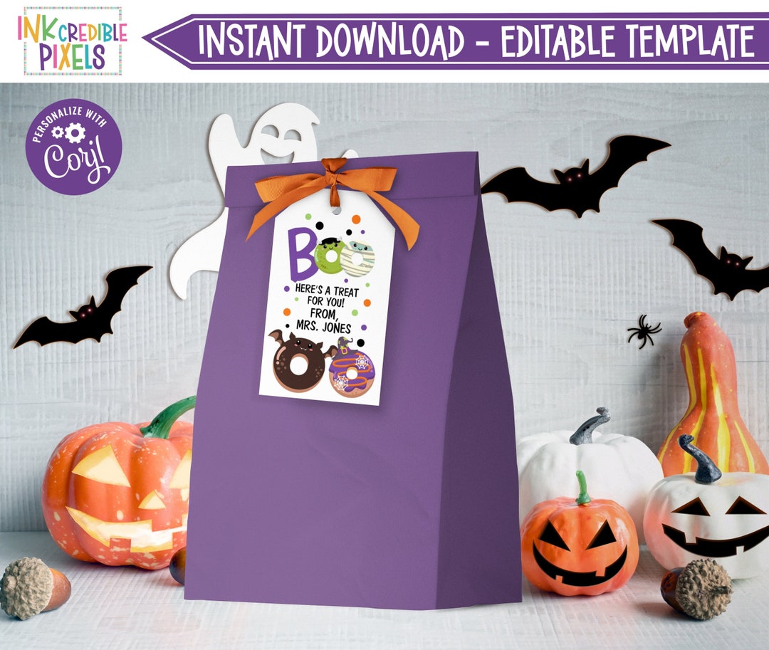 Editable Halloween Party Favor Tag, Halloween Treat Tag, Halloween ...