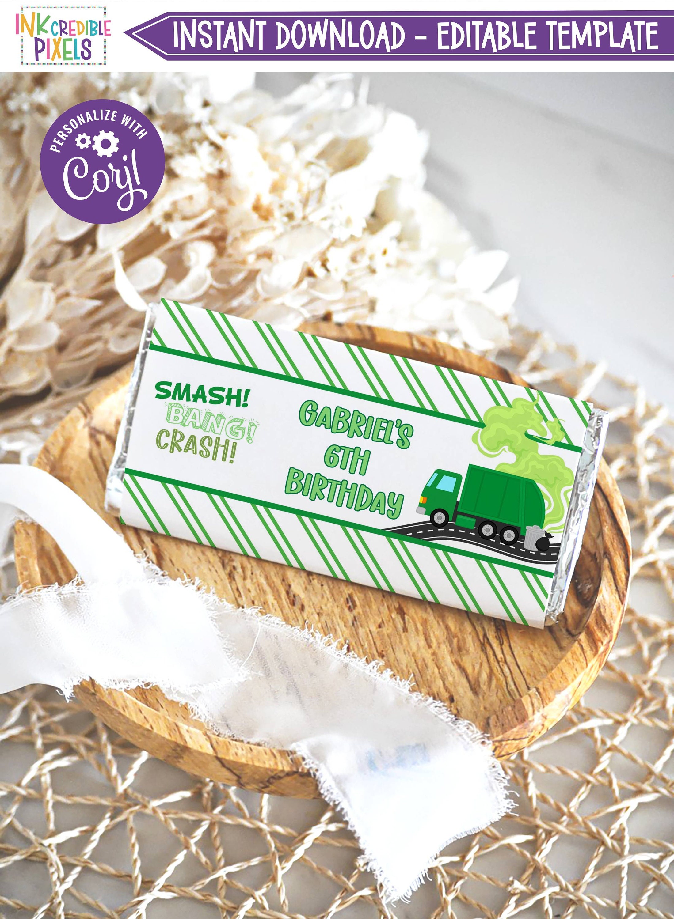 Printable Garbage Truck Candy Bar Wrapper, Garbage Chocolate Bar ...