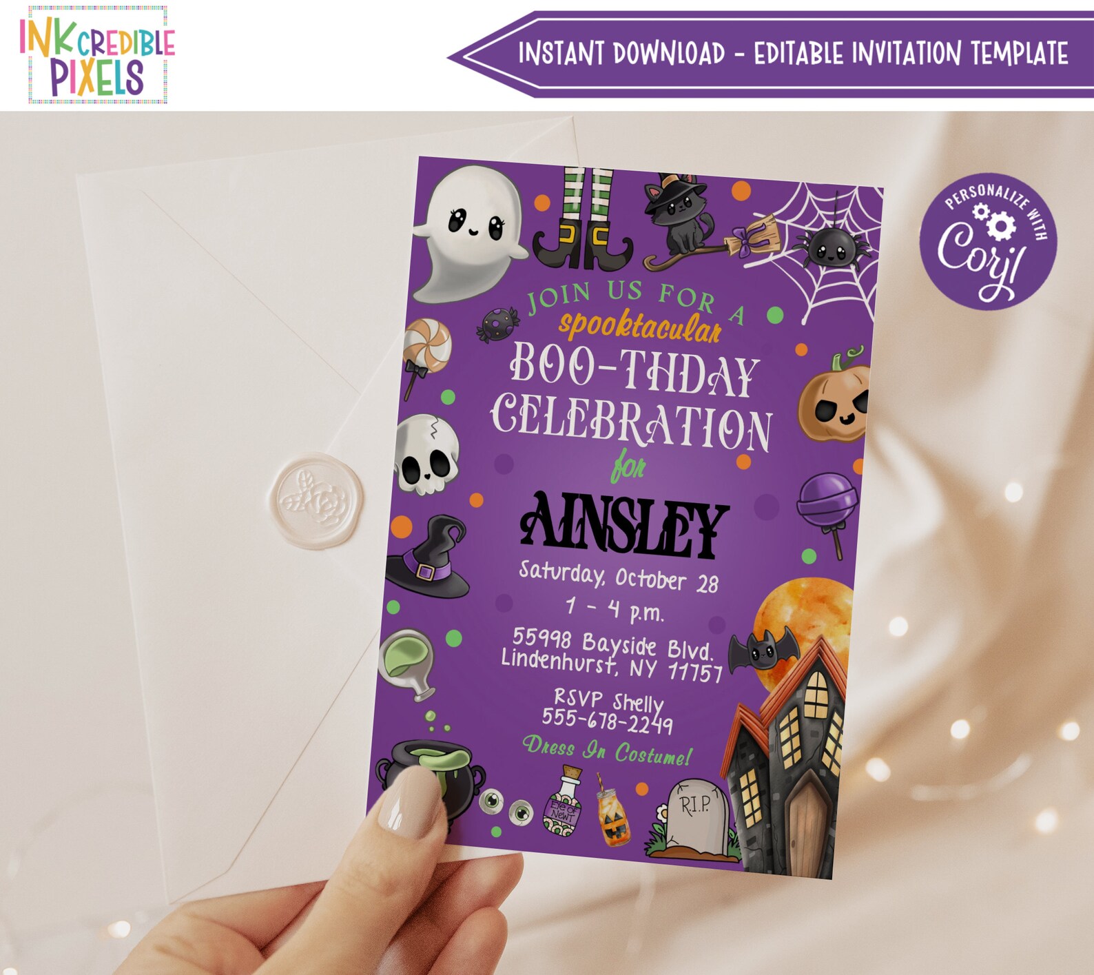 Editable Halloween Party Invitation, Halloween Boo-thday Invitation ...