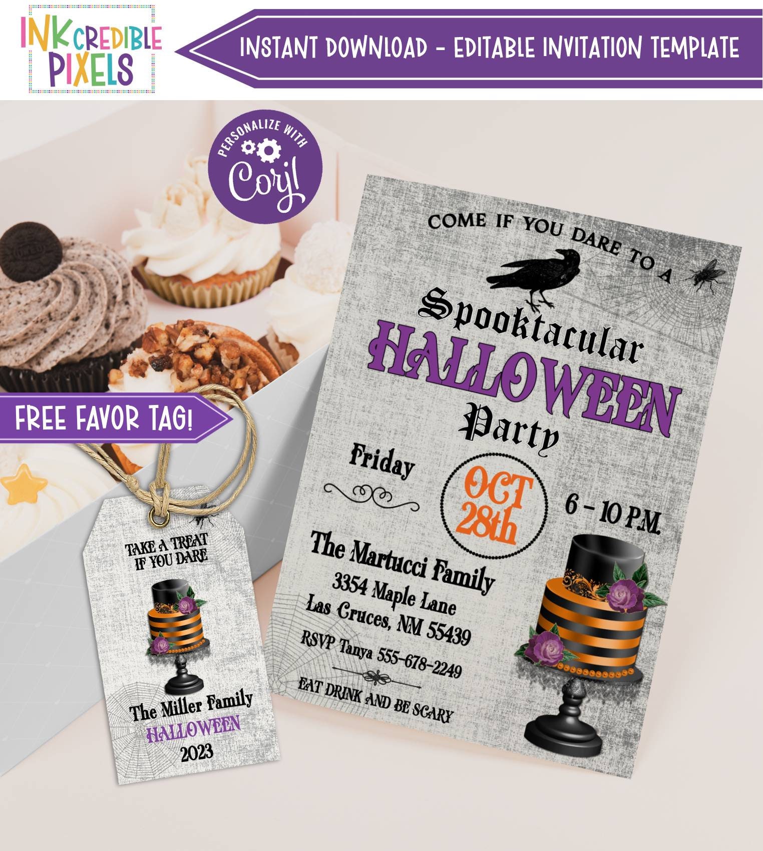 Invito alla festa di Halloween per adulti modificabile, Invito di Halloween vintage, Invito di Halloween, Halloween gotico - Download istantaneo, stampabile
