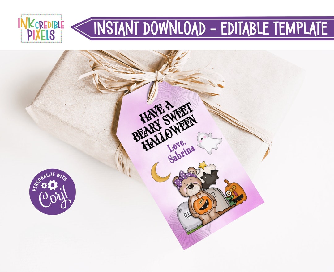 Editable Halloween Tag, Halloween Treat Tag, Halloween Bear Favor Tag ...