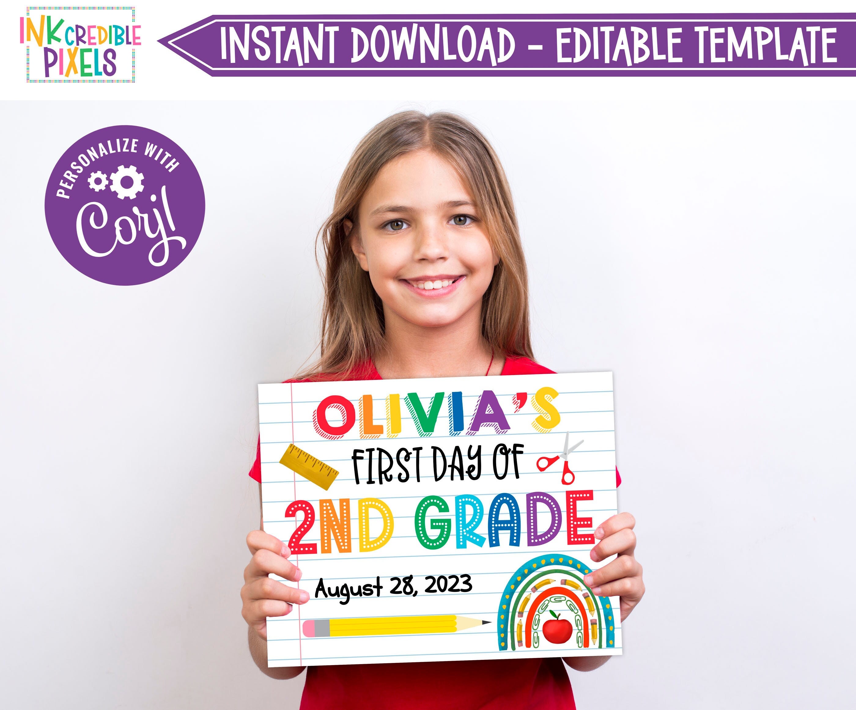 Editable First Day of School Sign, 1st Day of School Printable Sign