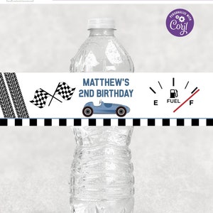 Editable Blue Race Car Water Bottle Label, Water Bottle Label, Two Fast Birthday Water Bottle Label, Printable, Instant Download, BC01