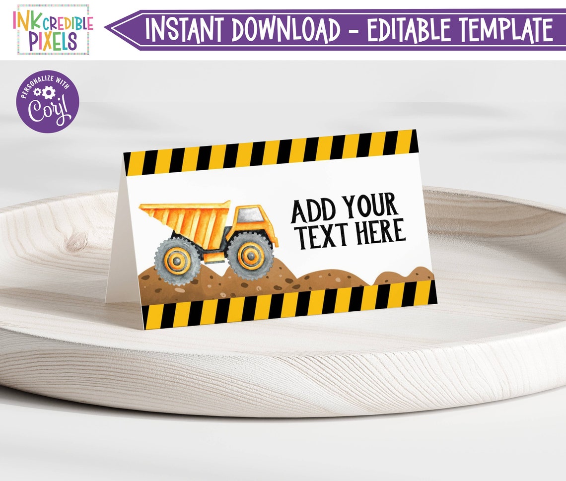 Editable Construction Birthday Food Tent Card Dump Truck Food Label editable-construction-birthday-food-tent-card-dump-truck-food-label